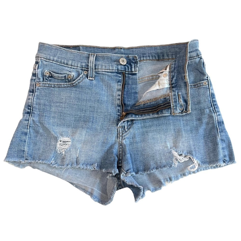 Levi's Blue Denim Distressed Cut Off Shorts - Picture 2 of 8
